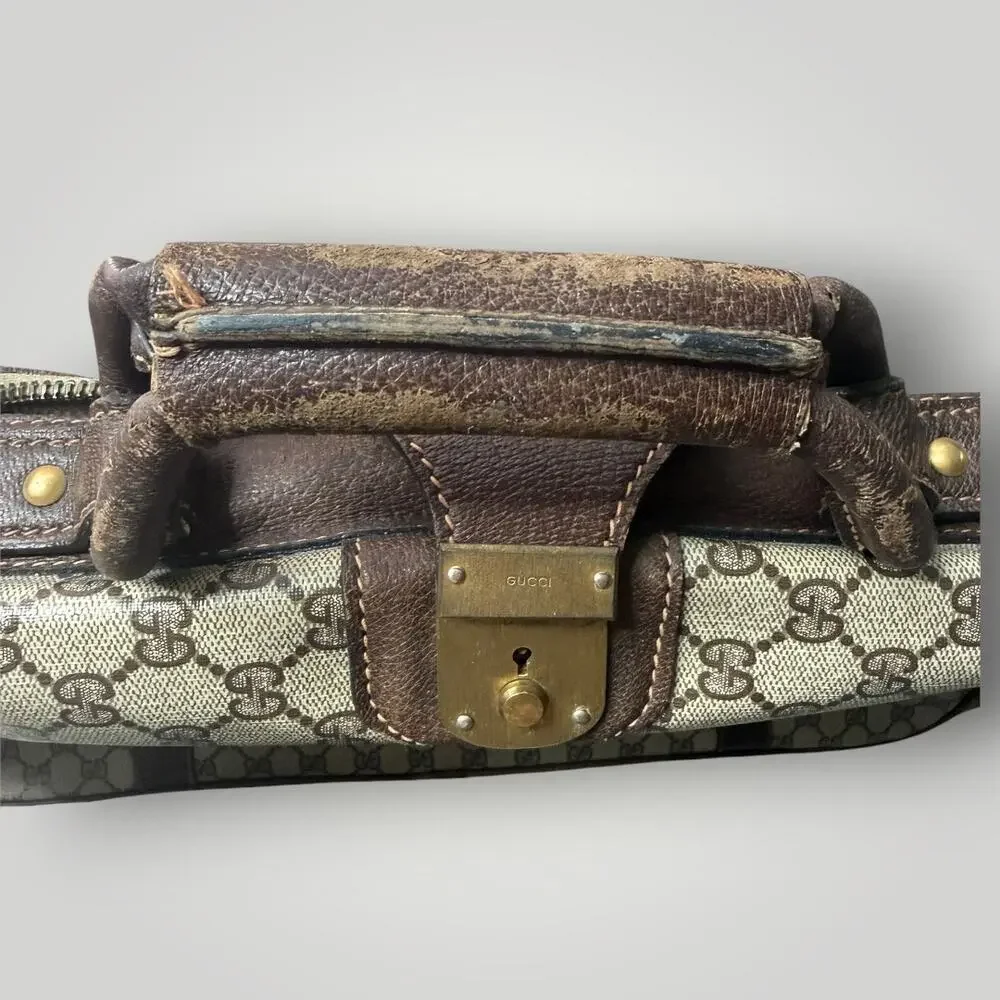 Vintage Gucci GG Monogram Vinyl Coated Canvas Travel Suitcase 70's AS IS